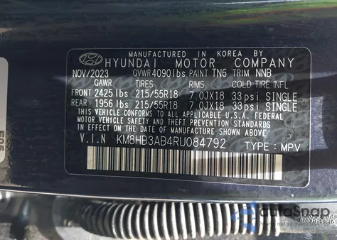 2024 Hyundai Kona Sel from USA, damaged, VIN KM8HB3AB4RU084792